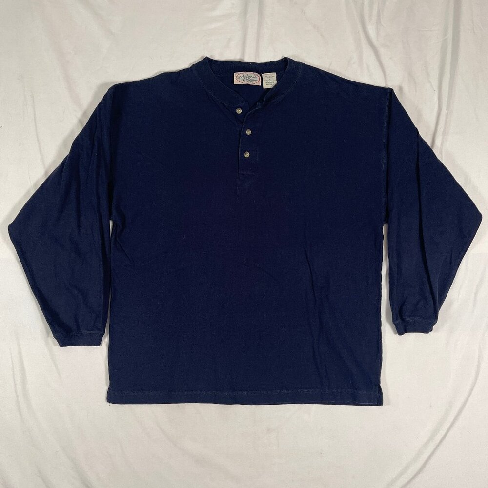 Vintage Y2K Network Collection Long Sleeve Henley Adult Large Navy Blue Cotton
